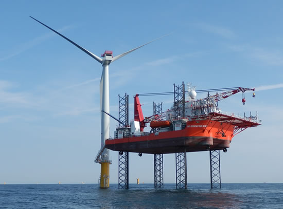 The GMS Endeavour installing the first turbine