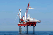 The 76m turbine installation vessel Seajacks Leviathan joins the Sheringham Shoal Offshore Wind Farm.