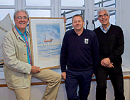 Artist John Hurst with one of his watercolours, along with Wells-next-the-Sea Harbour Master Robert Smith and Scira's Einar Str�msv�g