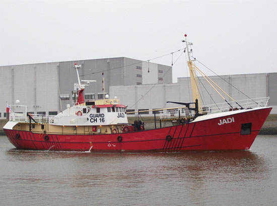 "Jadi", on contract from Offshore Marine Management as a guard vessel for the Sheringham Shoal Wind Farm.