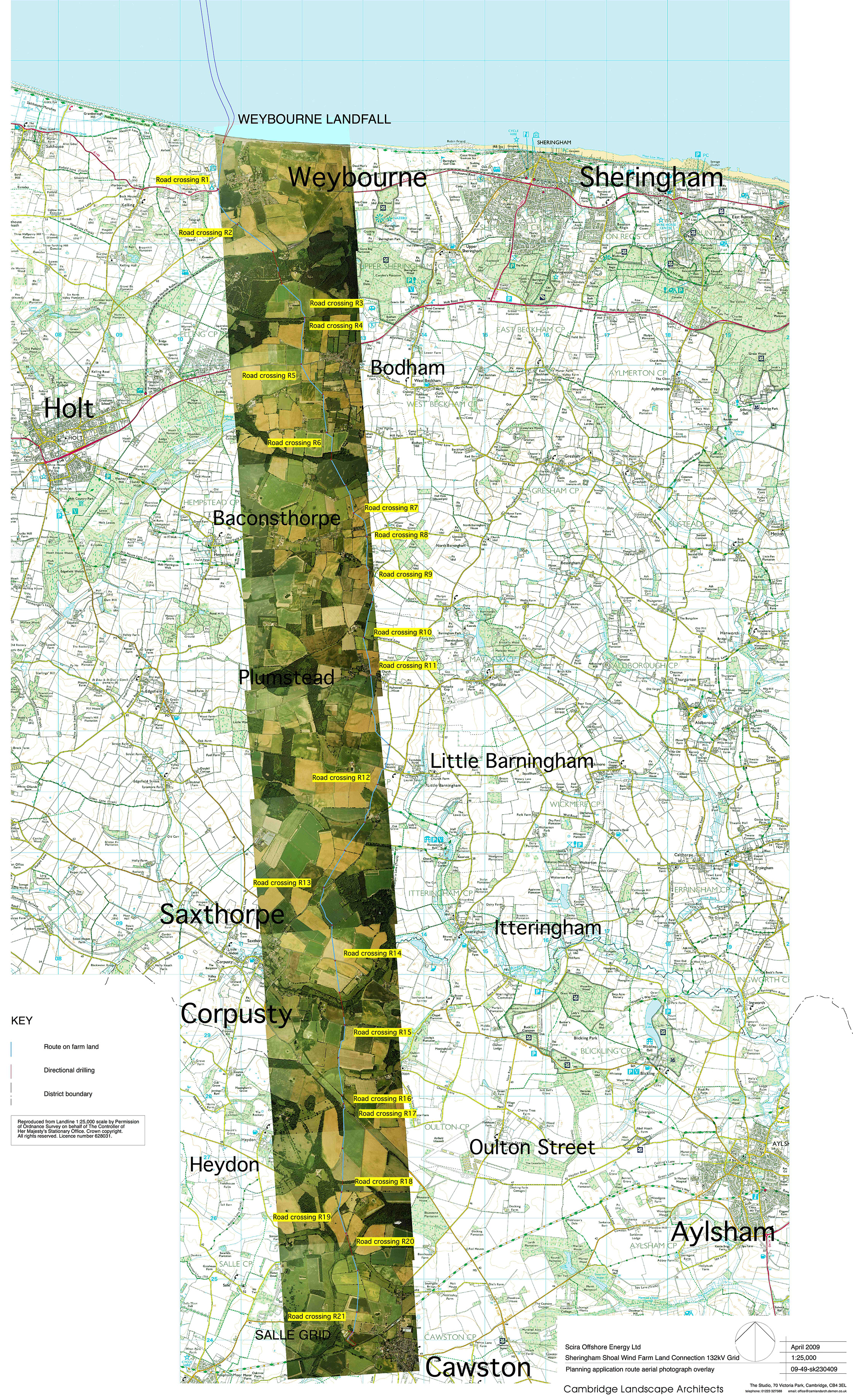 Detailed map showing the cable route