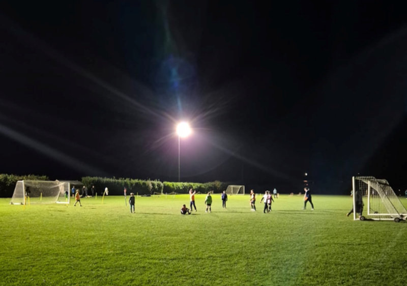 Playing football under new LED lighting at North Walsham Town FC 
				flood and swift water rescue training
