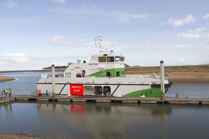 WaveCraft vessel Umoe Firmus in the harbour at Wells-next-the-Sea