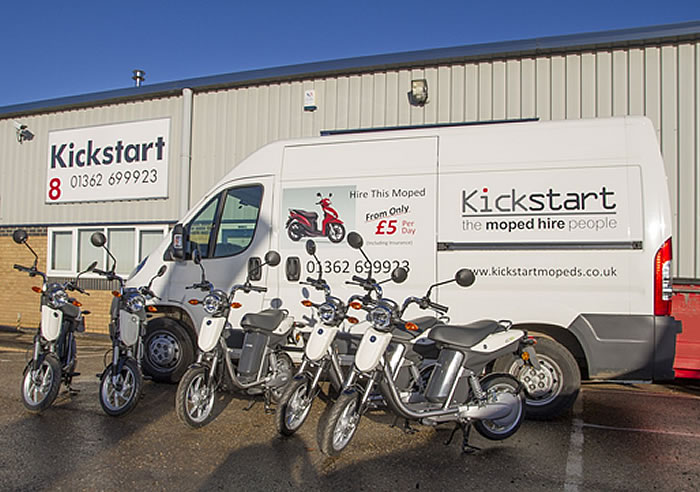 Five electric Yamaha mopeds donated by  the Sheringham Shoal Community Fund