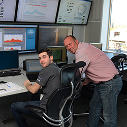 Trainee Marine Co-ordinator Gary Lorimer (left) and Marine Manager Peter Sommerfield in Scira's new Marine Co-ordination Centre