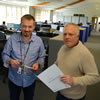 P&T Manager Don Bertram with O&M Manager Arild Soleim at Wind Farm Place - photo Campbell MacCallum